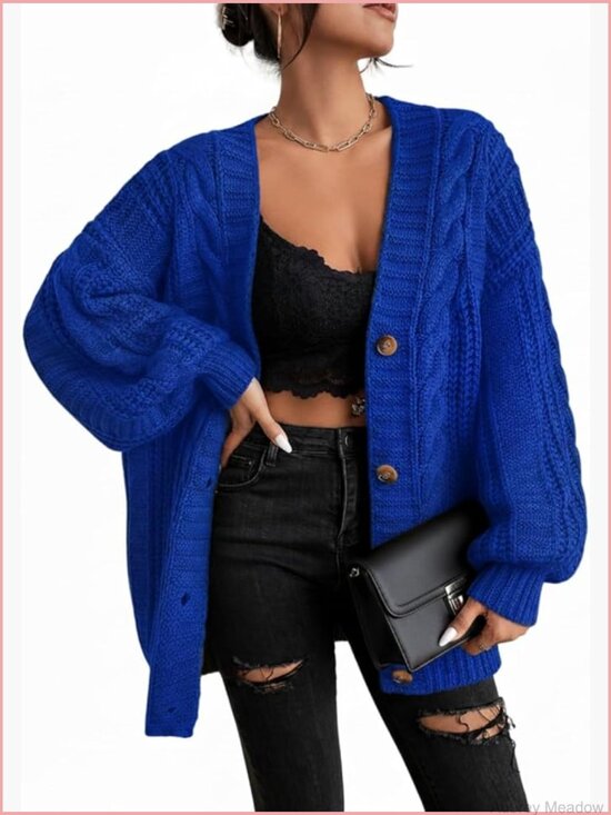 Sweaters - Women's Chunky Cable Knit Cardigan Sweater Button Up Long Sleeve Winter Coat